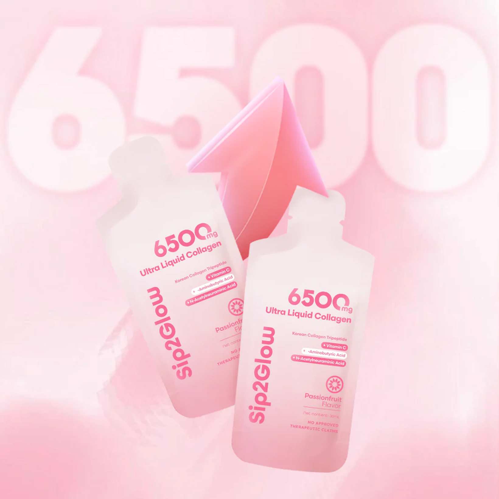 Sip2Glow Ultra Collagen Drink 6500mg Korean Collagen Tripeptide 15 Sachets Passionfruit